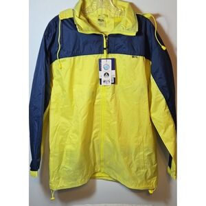 Uzzi Active‎ Wear Yellow Navy Windbreaker Rain Jacket Hooded Zip Men Small